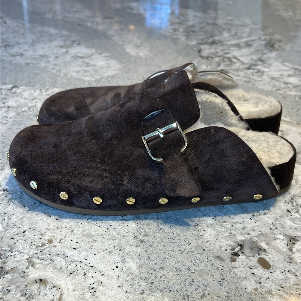 SOLD VERONICA BEARD  Fern Brown Suede & Shearling Clogs - Size 8 - Picture 5 of 11
